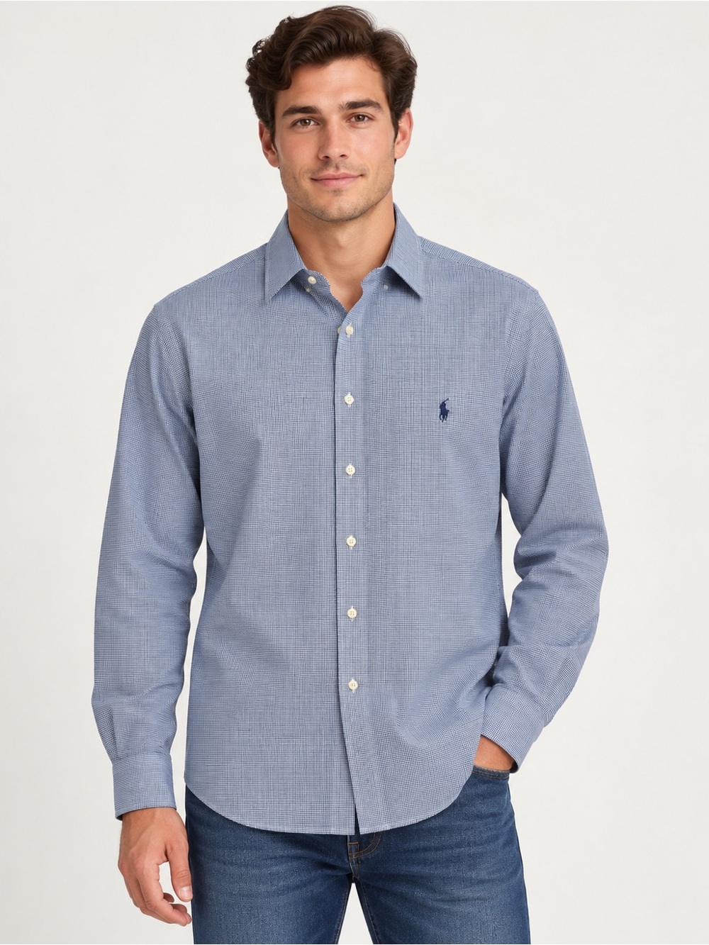 Polo Golf Ralph Lauren Westerton Men’s Blue Micro Check Long Sleeve